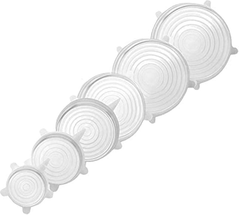 مجموعة أغطية سيليكون قابلة للتمدد من دي أورو ليفينج - أغطية تخزين طعام قابلة لإعادة الاستخدام للأوعية والحاويات - مجموعة متنوعة من الأحجام، سهلة التنظيف، وآمنة للغسل في غسالة الأطباق (مجموعة من 6 قطع - دائرية)